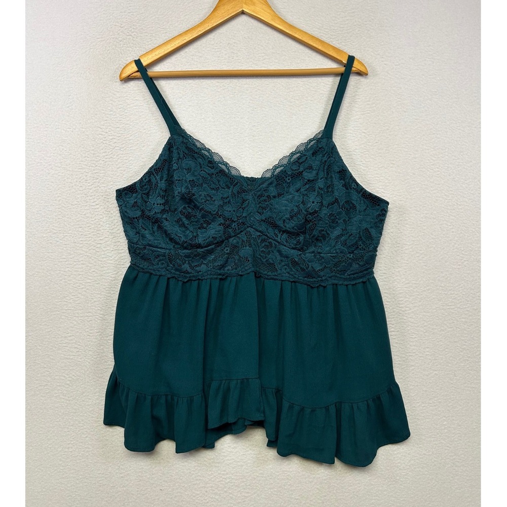 Boho Romantic Torrid Womens Size 0 Dark Teal Lace Ruffle Babydoll Camisole Top